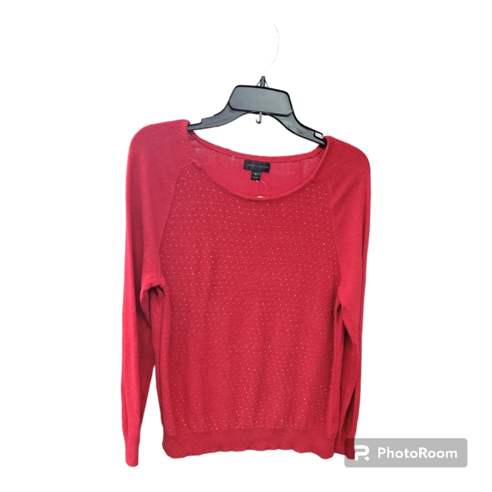 Worthington Women’s Red Sweater Scoop Neck Pullover Long Sleeve w/Bling Large.